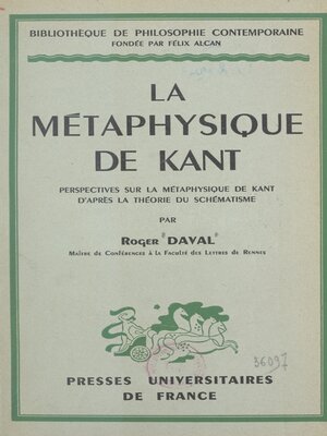 cover image of La métaphysique de Kant